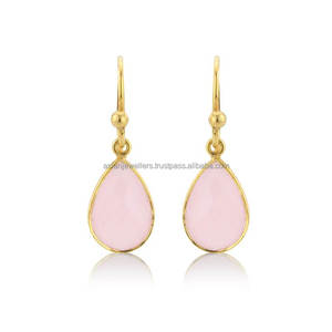 Pendientes vermeil de oro hechos a mano con piedras preciosas de Plata de Ley 925 Calcedonia rosa - Product Image 1