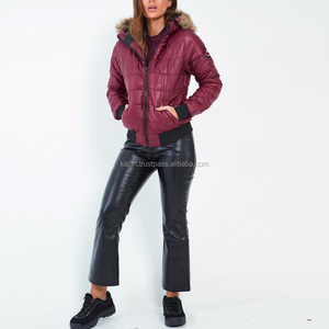 Chaqueta de Invierno Acolchada Reversible Roja para Mujer KIJQJW2, con Patrón, Resistente al Viento, Transpirable, Cuello Alto, Nylon Brillante con Plumas - Product Image 2