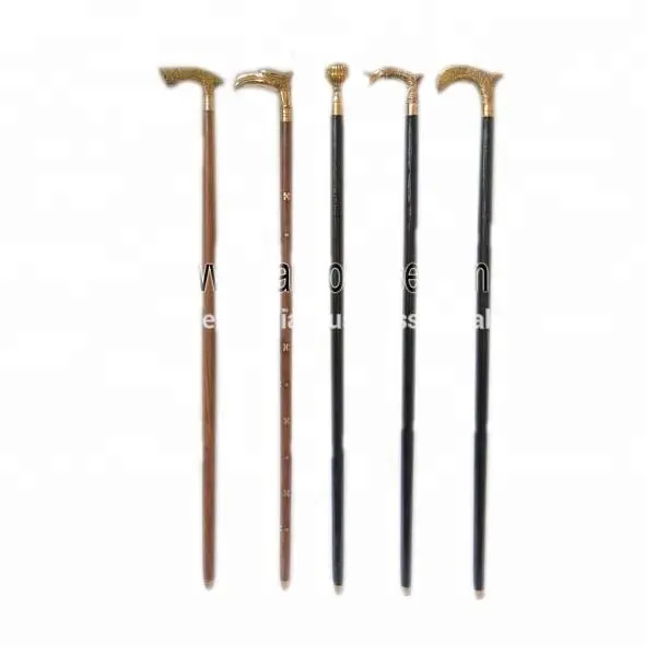 Black And Brown Coloured Sheesham Wood Walking Sticks With Brass Handle For Old Women & Men