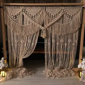 Grand rideau en corde de coton, toile de fond de mariage et arc de mariage, rideaux muraux en macramé tissé à la main, fabriqués en inde