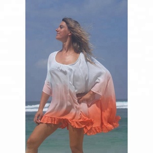 Ropa de playa para mujer en verano, Vestido de playa personalizado con tinte de corbata, caftán corto con encaje en la parte inferior, cubierta transparente Sexy - Product Image 1