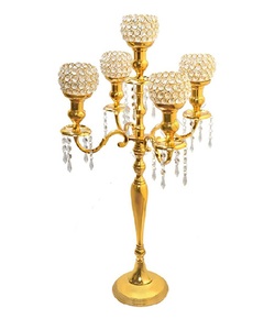Luxury Gold Crystal 5 Arm Candelabra Candle Holder Wedding Centerpiece Table Decor Metal <b>Candlestick</b> for Events Home Decoration - Product Image 1