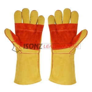 Guantes de Soldadura Duraderos Resistentes al Calor, de Cuero con Doble Refuerzo en la Palma, Dedos Forrados, Grosor de 1.2 mm, 14 Pulgadas, Antideslizantes - Product Image 1