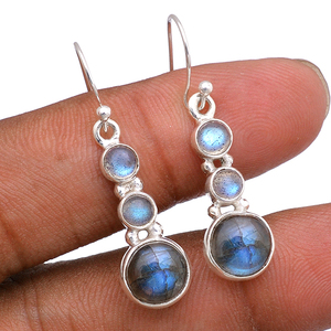 Pendientes de piedras preciosas de labradorita redonda gris Joyería de plata Pendiente de Plata de Ley 925 Pendiente clásico de moda para mujer. - Product Image 2