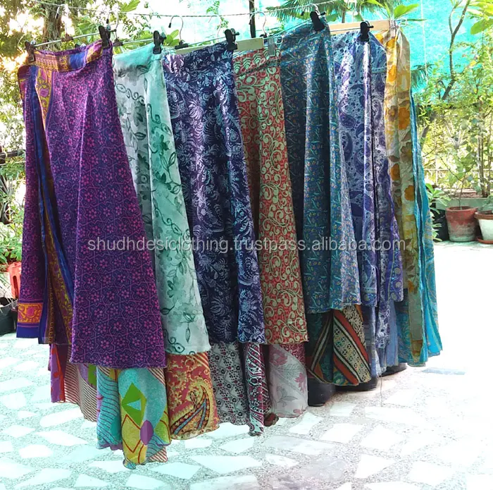 Jaipuri-Falda larga de seda para mujer