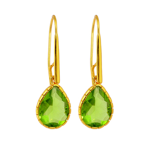 Boucles d'oreilles pendantes faites à la main en argent sterling 925 avec pierre précieuse péridot taille poire, sertie clos, plaquées or, cadeau pour mariage ou fête - Product Image 2