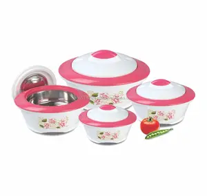 High Grade Plastic Insulated Stainless Steel Inner 4 PCs Sapphire Hotpot Casserole Keep Food Fresh For Long Time