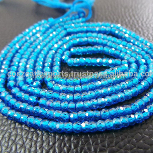 ลูกปัดเพทายสีน้ำเงินนีออนธรรมชาติทรงรอนเดลเหลี่ยมเพชร 3 มม. สำหรับทำเครื่องประดับ คริสตัลหินบำบัด ได้รับการรับรองจากผู้ที่สาม Coszcalt - Product Image 1