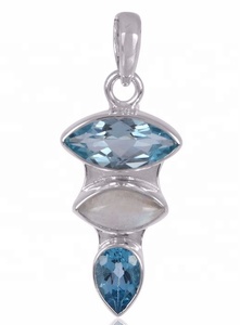 Nouveau conçu bleu topaze arc-en-ciel pierre de lune multi pierres précieuses pendentif solide 925 en argent Sterling bijoux fins pendentifs et breloques - Product Image 2