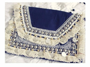 Indian Ethnic Style Canvas <b>Bag</b> Purse for Ladies Hot Trendy Beads Clutch for Evening Party or Casual Wear - Product Image 3