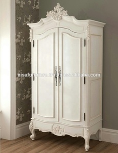 Armoire de style français peinte en blanc antique, armoires en bois à 2 portes - Product Image 2