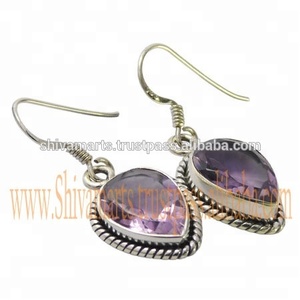 Elegantes pendientes de gota vintage Juego de piedras preciosas de amatista real en plata de ley 925 pura para fiestas Proveedor y exportador de joyas - Product Image 2