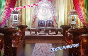 Conjunto de decoración de escenario para boda musulmana, hermoso escenario de recepción de boda, gran tema dorado - Product Image 2