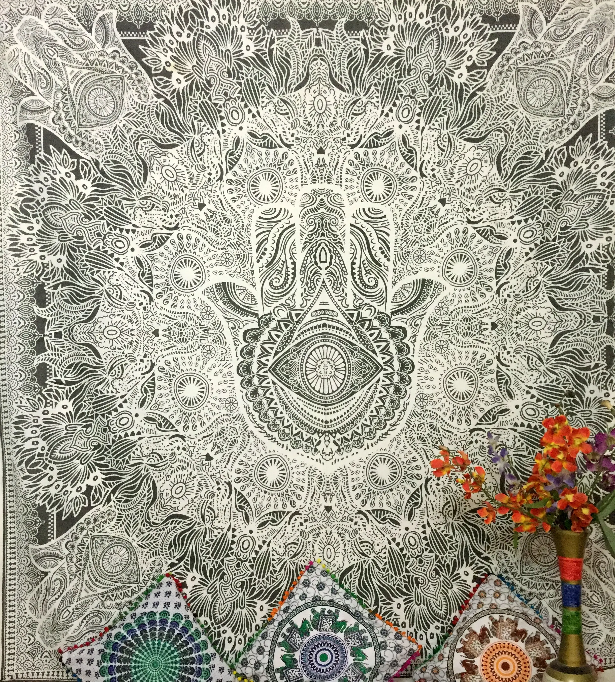 סונאר Humsa כותנה בד מצעי שטיח סדין קיר תלוי כפול מלכת גודל מרובה צבע