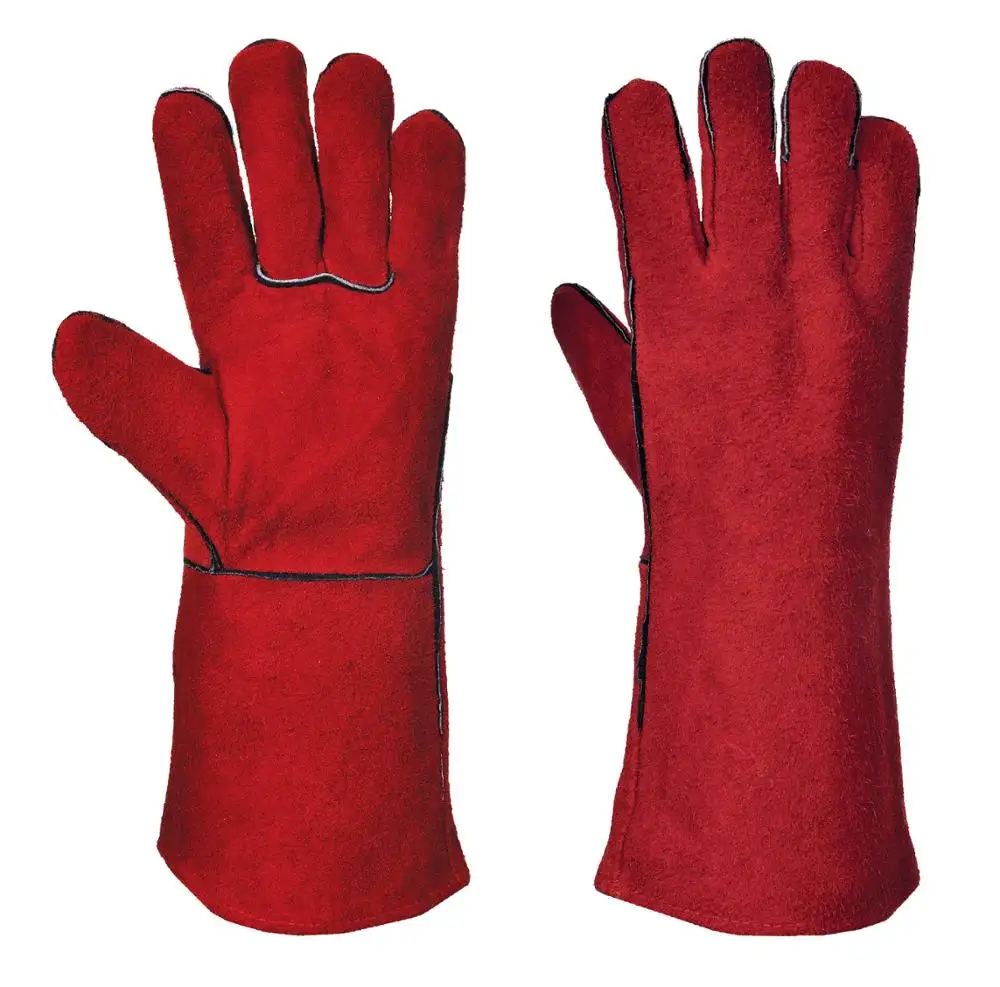 High Performance Leather Industrial Safety Cowhide Split Leather Welding Gauntlet with Cotton Lined Gloves for Spark Resistant