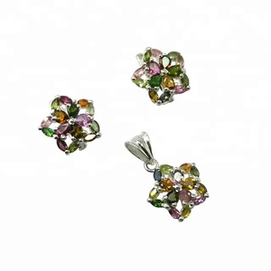 Conjunto de pendientes de piedras preciosas Turmalina de Plata de Ley 925 personalizado, joyería para mujer y Niña - Product Image 1