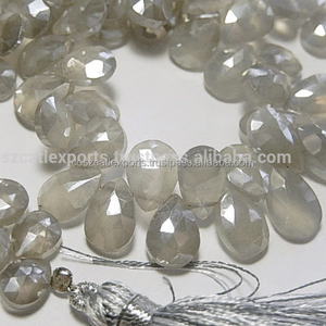 Piedra lunar diamante gris facetada piedra lunar pera Briolette 7-8mm cuentas hebra - Product Image 2