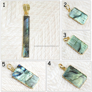Vente en gros de pendentif en pierre précieuse en labradorite naturelle connecteur de pendentif tranchant en plaqué or pour collier - Product Image 3
