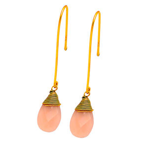 Poire Briolette Rose Calcédoine Gemstone 925 Sterling Silver Hoop Dangle Boucles d'oreilles Bijoux Boucle d'oreille à la mode pour cadeau de mariage. - Product Image 1