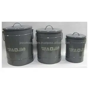 Metal Sheet Storage Box With Dark Gray Powder Coating Finishing Round Shaped High Quality With Lid For Organization Set Of Three