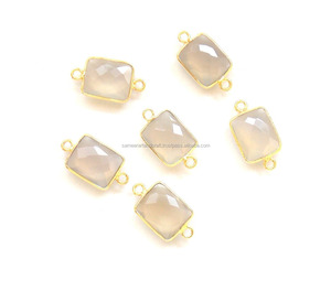 ทำด้วยมือชุบทอง24K 8X12มม. ตัวเชื่อมต่อกรอบหินควอตซ์สีเทาเครื่องประดับทองเหลือง - Product Image 4