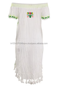 ชุดเดรสแบนนาราดีไซเนอร์อินเดียเสื้อปลายสูงขนาดใหญ่พิเศษของผู้หญิงปักลายนีออนลูกไม้ประดับพู่ห้อยคอผ้าฝ้ายขนาด XL ไม่ซ้ำใคร - Product Image 5