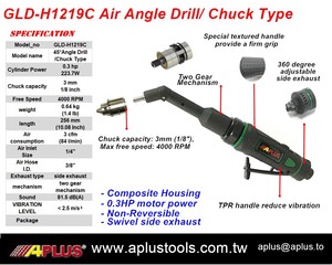 APLUS-Taladro de ángulo de aire, tipo de mandril 0.3HP, 4000rpm, carcasa compuesta, herramientas de aire de agarre recto - Product Image 2