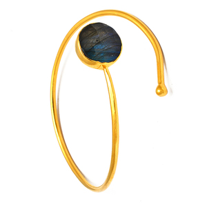 Bracelet fin réglable en argent et or avec pierre précieuse Labradorite unie Bracelet élégant en Labradorite - Product Image 5