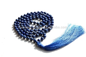 Rosario de cuentas de piedras preciosas de lapislázuli de estilo bohemio Unisex de 8mm con borla de seda 108 cuentas redondas para regalo de fiesta - Product Image 4