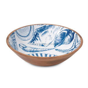 Cuenco de madera con mango para ensalada y pasta, acabado en esmalte blanco brillante con diseño único de diamantes - Product Image 1