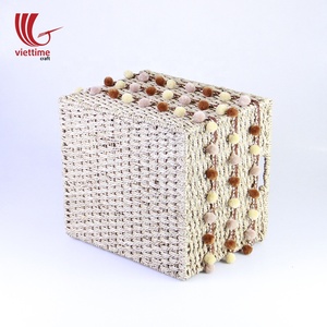 Panier en jonc de mer bon marché tissé à la main avec des mini glands pour le stockage de vêtements - Product Image 5