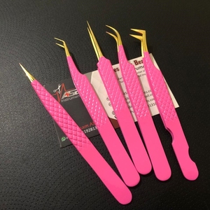 Pinzas de extensión de pestañas de acero inoxidable con agarre de diamante de oro rosa, Punta puntiaguda para pestañas, pinzas con logotipo personalizable - Product Image 4