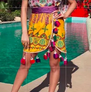 Falda de flecos con borlas indias cortas de tela Tribal Vintage