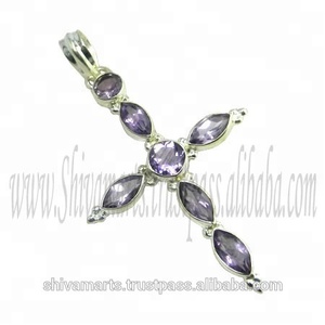 Colgante de Cruz de estilo Vintage de Plata de Ley 925 más Popular con colgantes y dijes de joyería fina de piedras preciosas de amatista para todos - Product Image 2