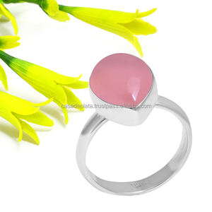 Pear Cut Rose Chalcedony Gemstone Solid 925 <b>Sterling</b> <b>Silver</b> Romantic <b>Ring</b> for Wedding, Gift, Anniversary, Engagement for Unisex - Product Image 1
