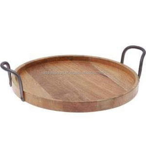 Plateau de service en bois de style luxueux, écologique, fait à la main, couleur marron argenté, avec poignée en métal, décoration de table, meilleure qualité, meilleur prix - Product Image 2