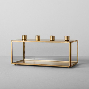 Porte-bougie conique en fer, verre et laiton plaqué - Product Image 1