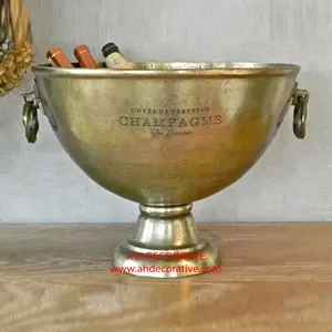 Large Rounded Solid Aluminum Handmade Designing Gold Finishing Chilled Champagne Ice Bucket For Sale