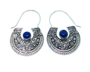 Pendientes de aro de diamante bohemio vintage con piedra lapislázuli natural, joyería India para fiesta de boda, regalo para compromiso de mujer - Product Image 1