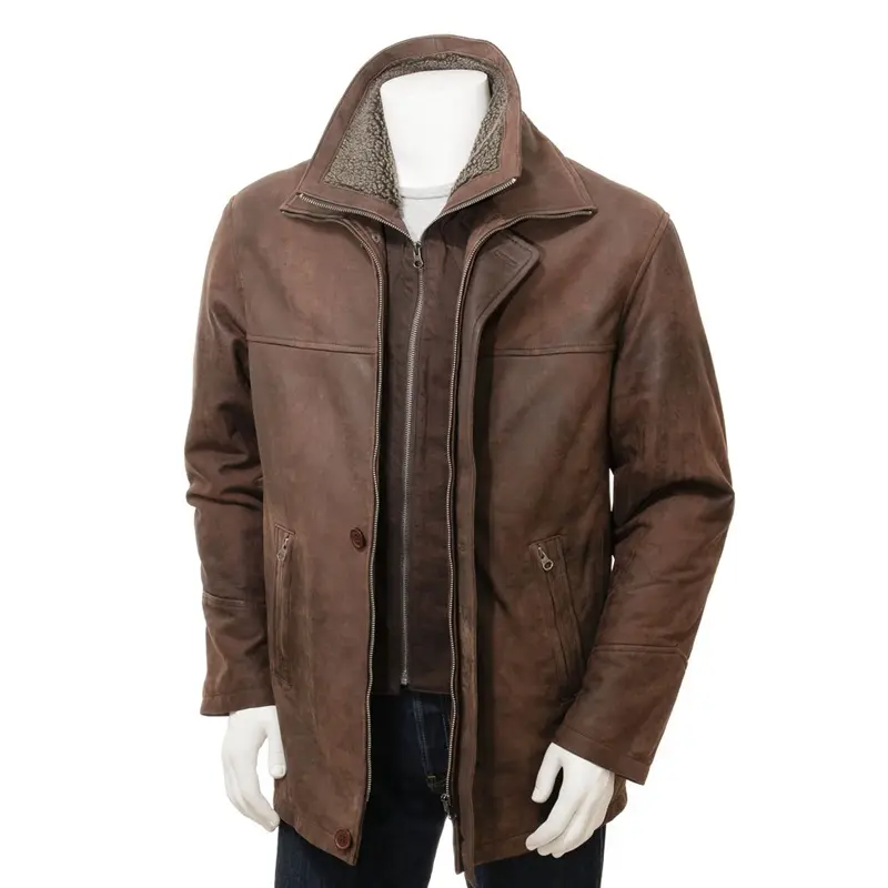 Men's Fashion Clothing Long Button Genuine Leather Coat