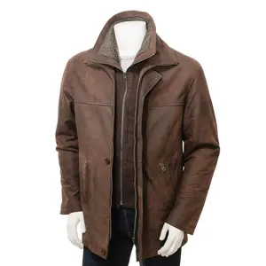 Cappotto <span class=keywords><strong>in</strong></span> <span class=keywords><strong>vera</strong></span> <span class=keywords><strong>pelle</strong></span> con bottoni lunghi per abbigliamento moda uomo - Product Image 1