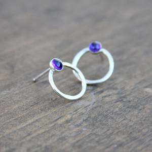 Bijoux indiens, boucles d'oreilles clous vintage en argent et améthyste, plaqué or/IR/argent/or OX, cadeau de fête, certifié par un tiers, Coszcalt - Product Image 1