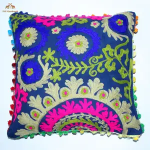 16 X 16" Indian Vintage Square Suzani Cushion Cover Home Decor Throw Pillows Sofa
