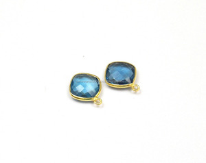 Lolite Quartz Gemstone Finding <b>Cushion</b> Shape Gold Plated Jewelry Making Single Bail Faceted Handmade Bezel Connector - Product Image 3