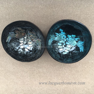 Customized Logo Blue Lacquer Bamboo Bowl High-End Floral Style Home <b>Lighting</b> Decorative <b>Shell</b> Eco-Friendly Hand Painted - Product Image 3