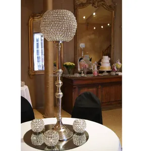 Glimmer & Shimmer Silver Acrylic Crystal Goblet Candle Holder Flower Ball Centerpiece for Wedding Home Events Aisle Decoration