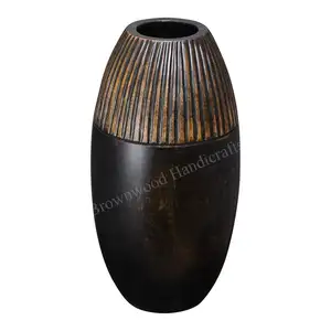 Лидер продаж, элегантная дизайнерская деревянная ваза ручной работы, привлекательная дизайнерская деревянная круглая ваза, горшок для декора