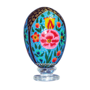 Simple Floral Blue Wooden Easter Eggs Hand painted decorative toys and accents for Easter, spring, and home decor - Product Image 3