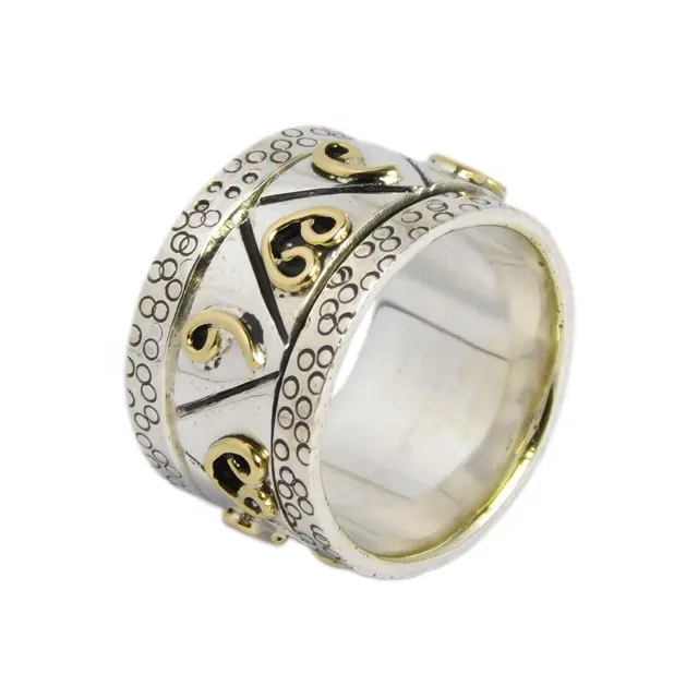 Impresionante moda martillada moda 92,5 plata esterlina dos tonos Spinner anillo mayorista y fabricante