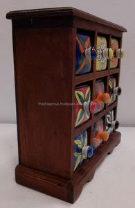 Antique 9-Drawer Wooden Ceramic Spices Box Hand Painted Natural Finish Polished Technique Features Fairy Model Style Art Design - Product Image 2